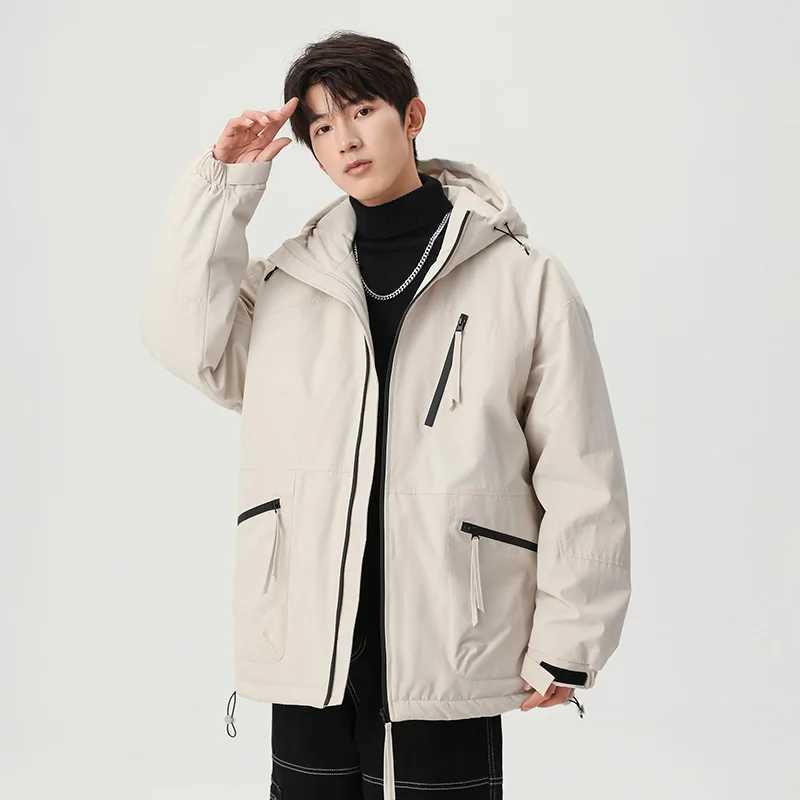 Casual Mens Hooded Cotton-Padded s 2025 Winter Outdoor Loose Solid Color Thick Parkas Streetwear Windproof Top Down Coats M260325