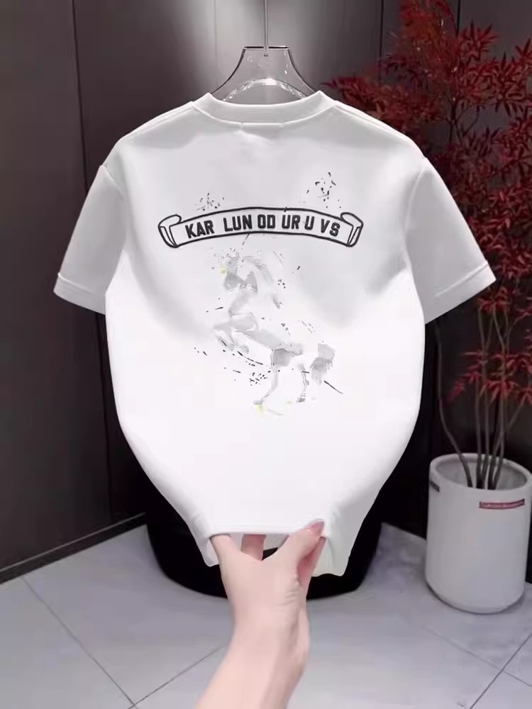 2026 New Arrivals Men's Cotton T-Shirts | Creative Splat Ink Pony Graphic Crew Neck Versatile Short Sleeve Tops for Year of the Horse