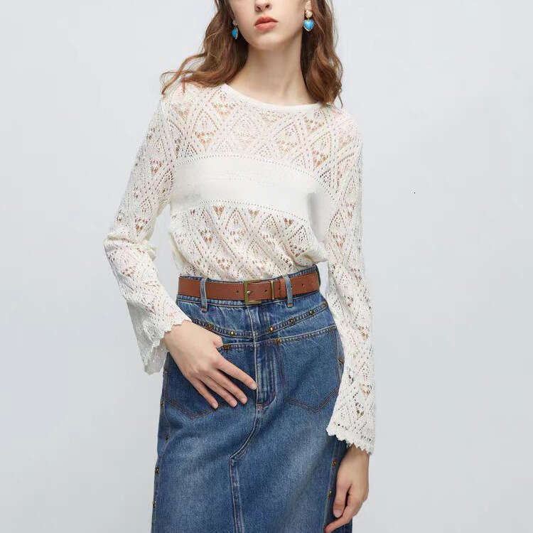 2026 Spring New Designer Fashion A5 Elegant Hollow Brand Same Round Neck Off Shoulder Long Sleeve Knitted Sweater