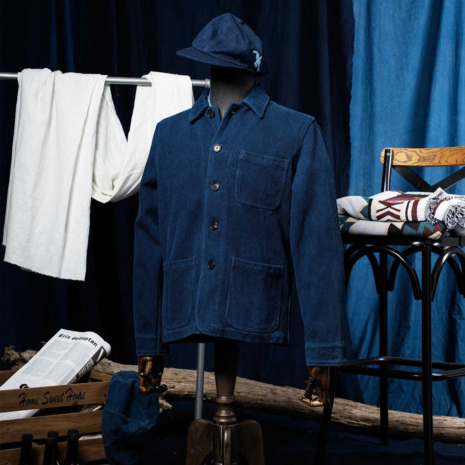 Vintage French Indigo Cargo Jacket Men Retro Casual Cardigan Coat Autumn Winter New Lapel Multi-pocket Blue Dyed Tooling Jacket C260325