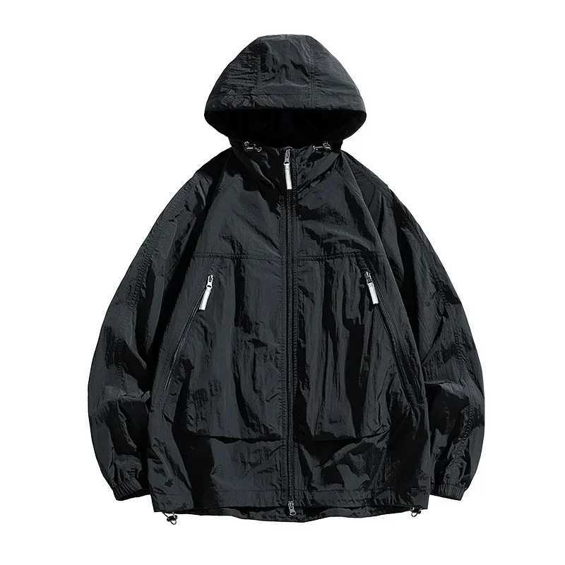 UPF 50 Mens Hooded Windbreaker Sunscreen - Ultra Light Summer Zipper Pocket Elastic Cuffs Suitable for Outdoor Hiking M260325