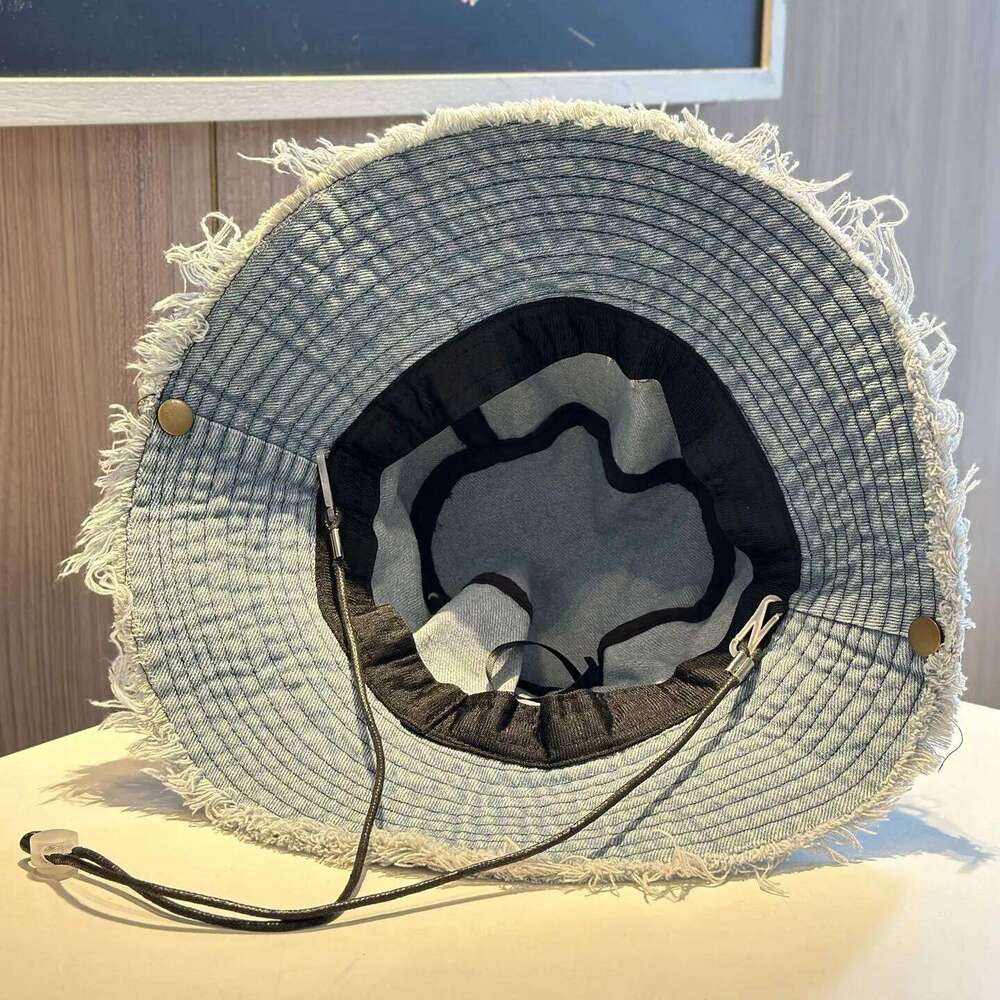 Bucket Hat Denim Jeans Women Wide Brim Sun Protection Chin Strap For Fishing Climb Summer Outdoor Qian Pan