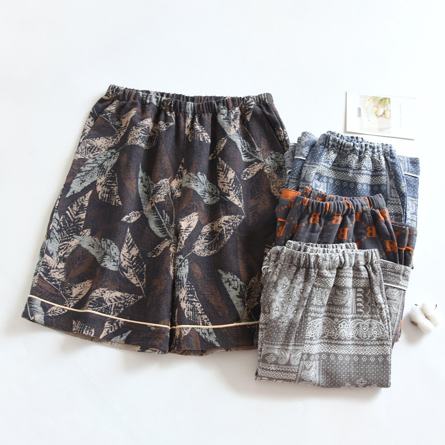 Men's Homewear Shorts Spring Summer Pure Cotton Gauze Elastic Waist Thin Casual Knee Length Pajama Pants With Pockets Outdoor Wearable Plus Size