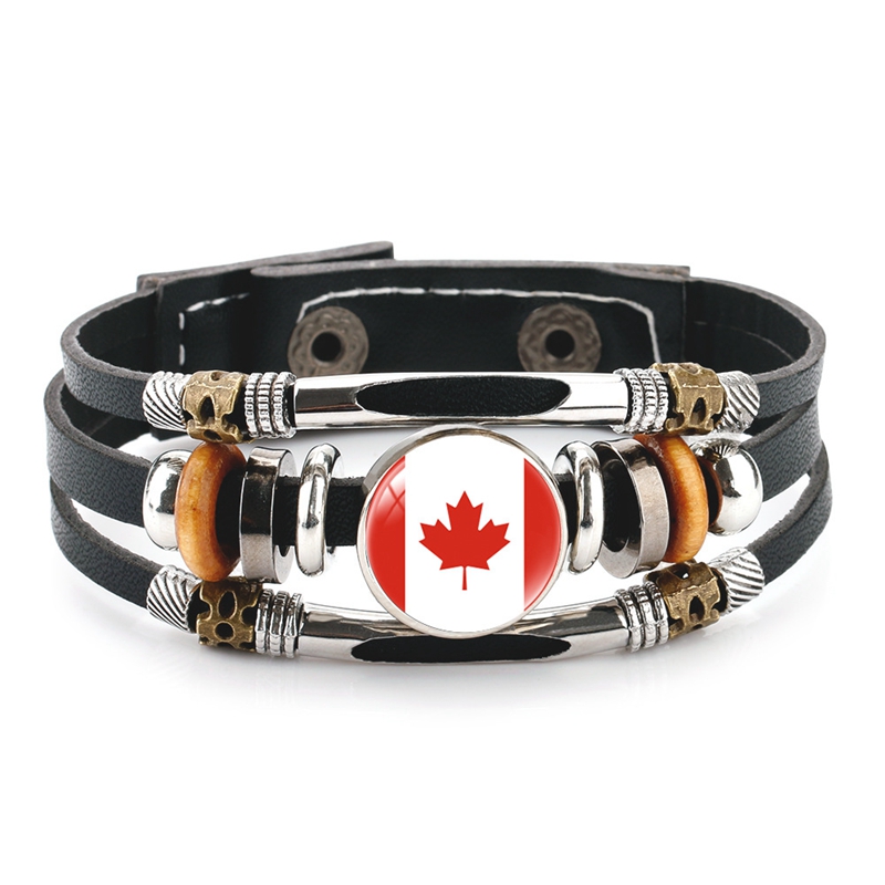 America Canada Spain National Flag Wrap Bracelet Football Match Handmade Charm Bracelets & Bangles Leather World Cup Chain Men Jewelry wholesales drop