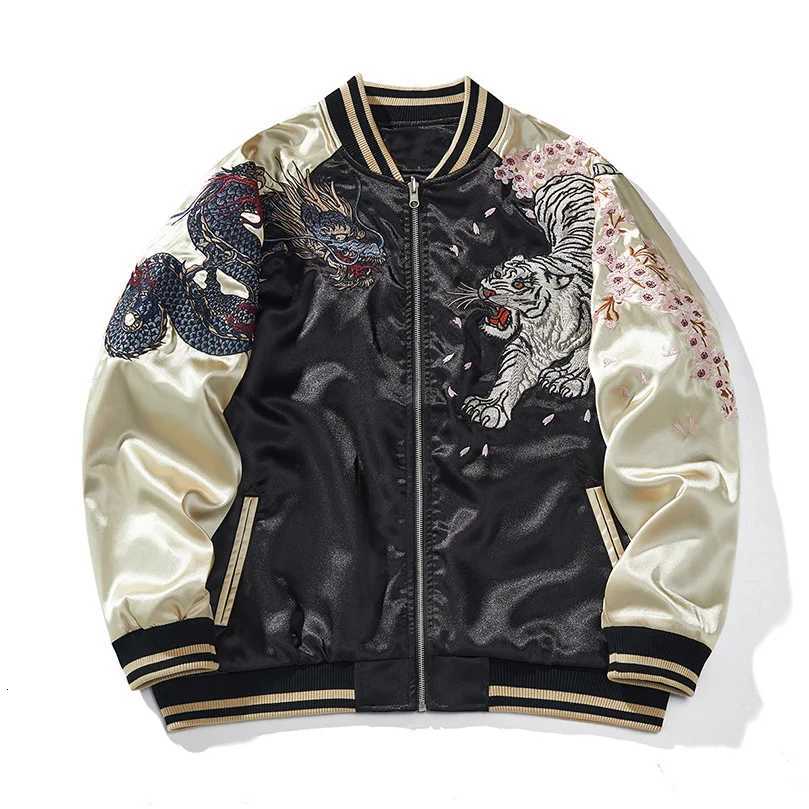 Satin Embroidery Baseball Jacket Sukajan Spring Men Coat Long Sleeve Tiger Dragon Male Clothing Big Plus Size 4XL D004 C260325