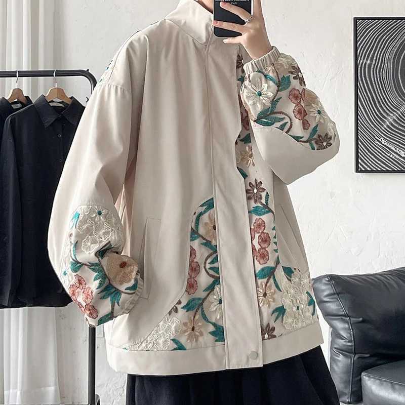 Spring Embroidery Jacket Men Vintage Flower Patchwork Varsity Jackets Japanese Harajuku Casual Coat Unisex Oversize Streetwear C260325