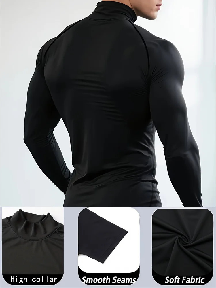 2026 Mens Geometric Printed Quick-Drying Tight Long Sleeve Gym Workout Training T-Shirt Stretch Turtle Neck T-Shirt Tops S-3XL 260324