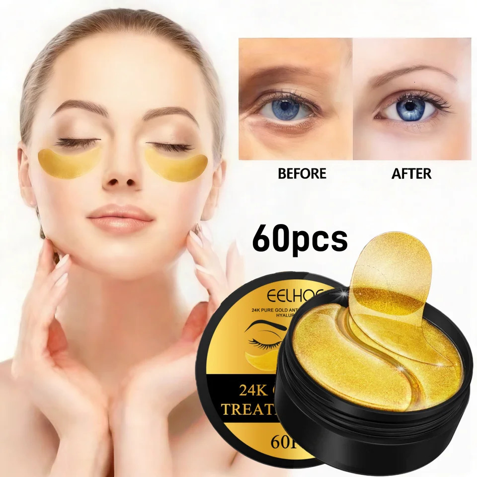 24k Gold Under Eye Patches Pure Gold Anti-Aging Under Eye Mask Removal Eyebags Moisturizing Firming Eye Patches Anti Dark 60pcs 260318