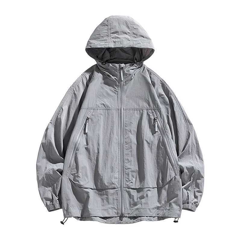 UPF 50 Mens Hooded Windbreaker Sunscreen - Ultra Light Summer Zipper Pocket Elastic Cuffs Suitable for Outdoor Hiking M260325
