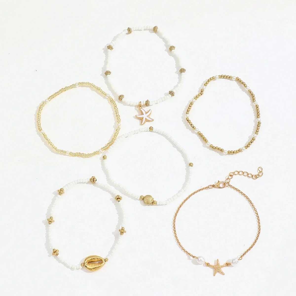 6pcs/set Fashion Stackable Starfish Shell Pendant Beads Anklets Set For Women Beach Jewelry Accessories H260325 - view 4