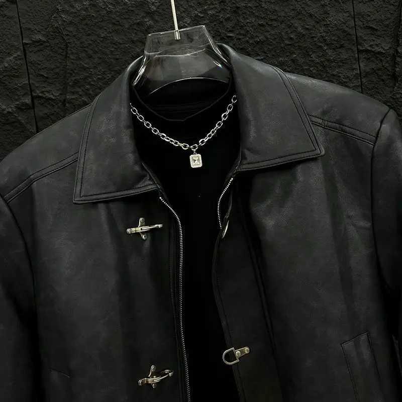 This New Autumn Trendy American Retro Jacket for Men with A High-end Motorcycle Feel and Airplane Buttons Is Stylish and Cool C260325