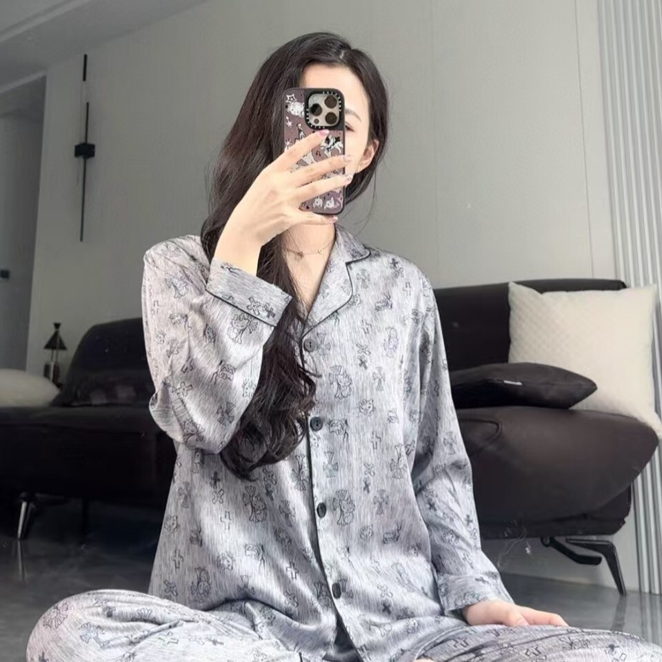 Women's Loungewear Cool Ice Silk Faux Pajamas Set With Trendy Hair Tie Spring Autumn Cat Cross Print Ultra