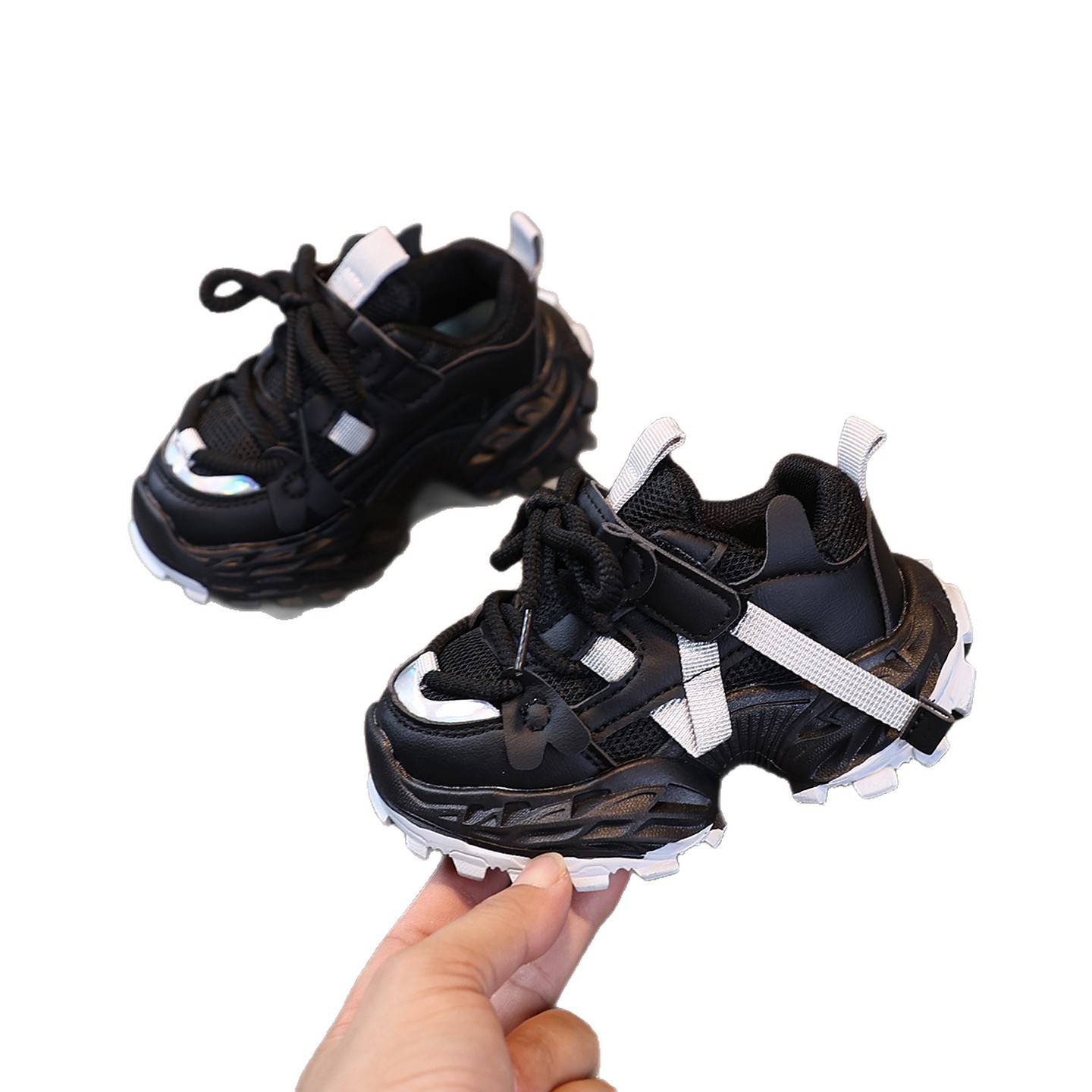 Kids Chunky Trainers Unisex Children's Fashion Sneakers Breathable Mesh Upper Rugged Non-Slip Sole Toddler Walking Shoes Trendy Kids Shoes Hiking