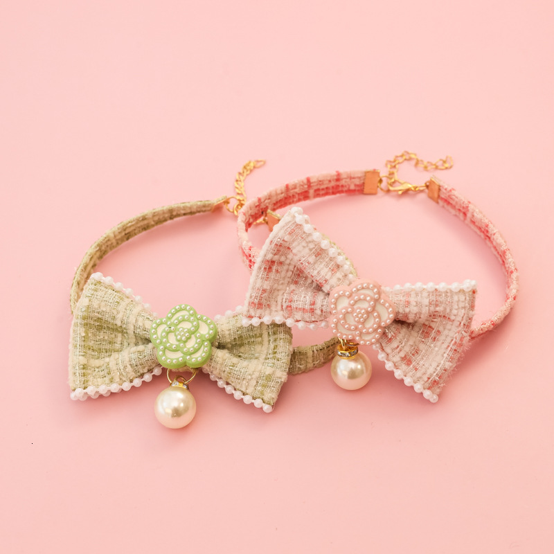 Pet Collar Pearl Camellia Bow Rose Flower Decor Princess Style Luxury Elegant For Kittens And Small Dogs