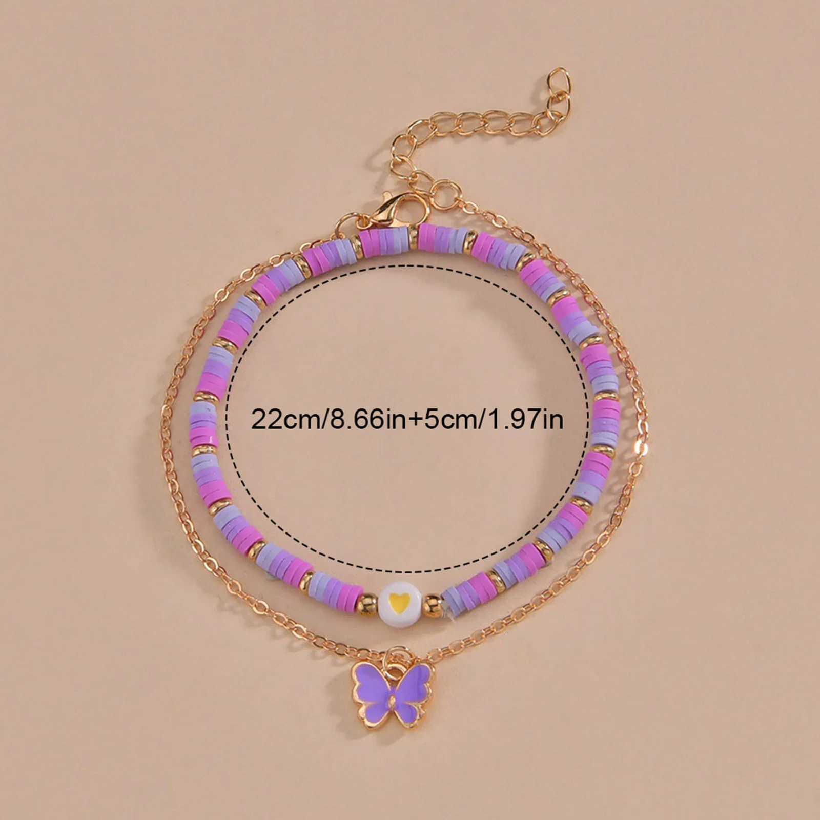 2pcs Girls Anklets Trendy Purple Bead String Butterfly Foot Chain For Women Summer Beach Leg Decoration Chain Jewelry Accessory H260325 - view 7