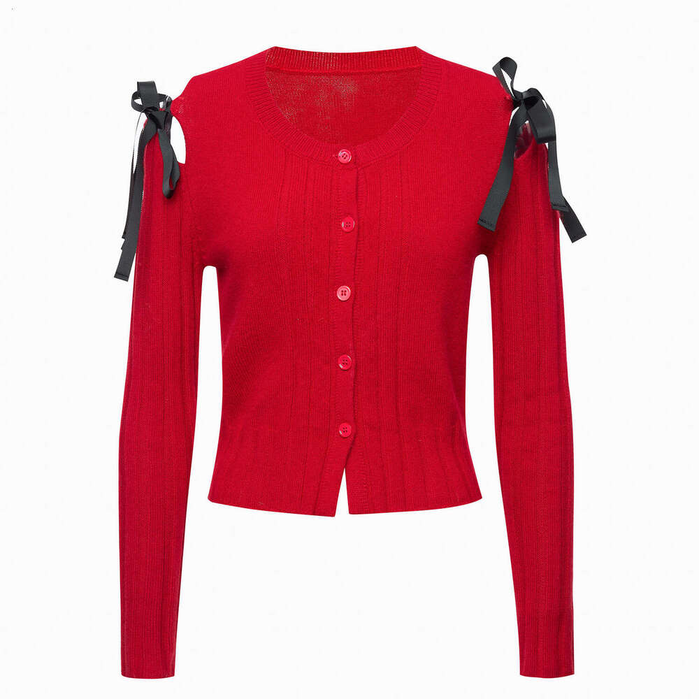 2026 autumn and winter new k30 designer red romantic bow knitted cardigan with diamond decoration for women loose fit