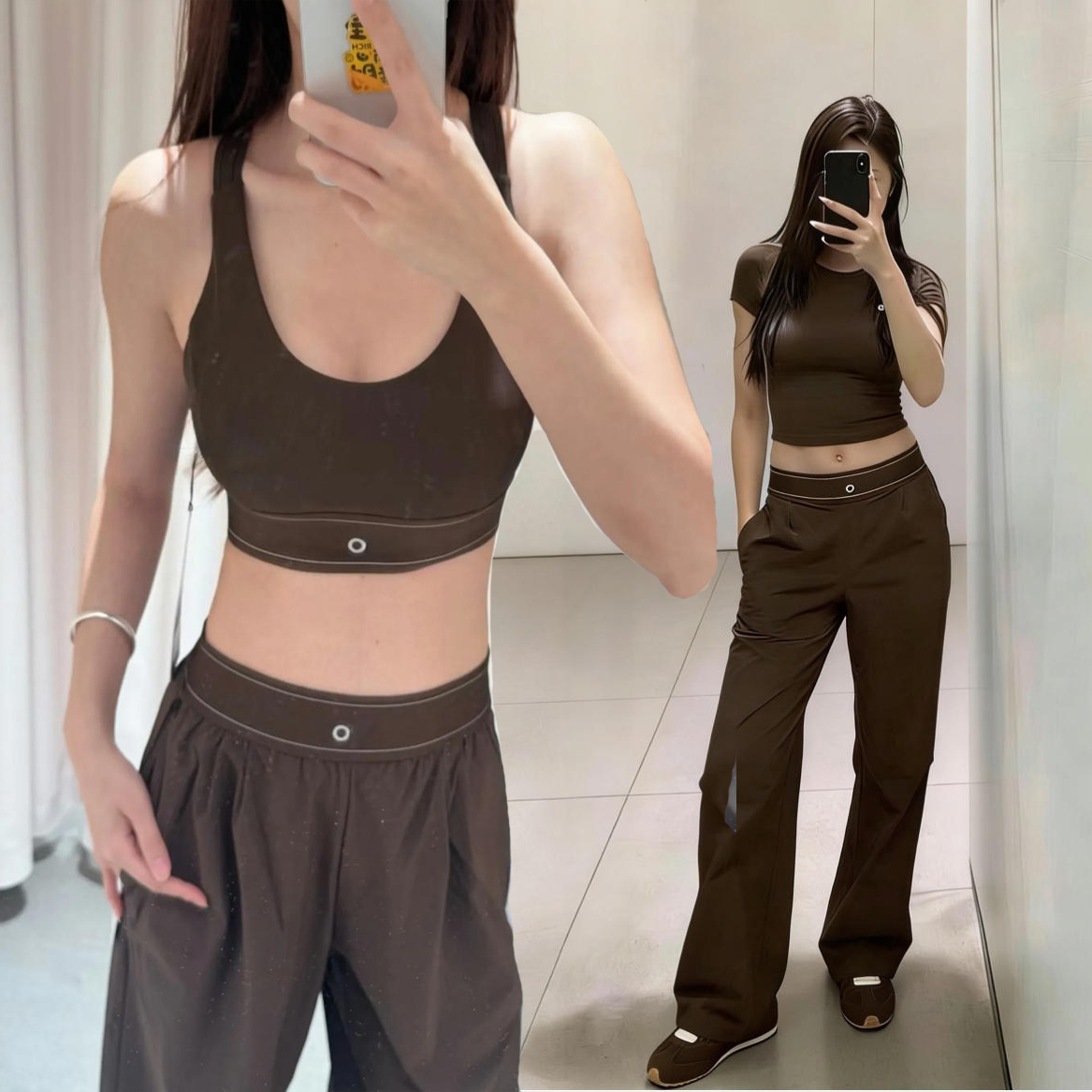 Designer New Brown Yoga Sports Pants Womens High-Waist Full-length Dance Studio Trousers Straight-Leg Suit Up Jogger Sweatpants Wrinkle-resistant Lxury US Warehouse