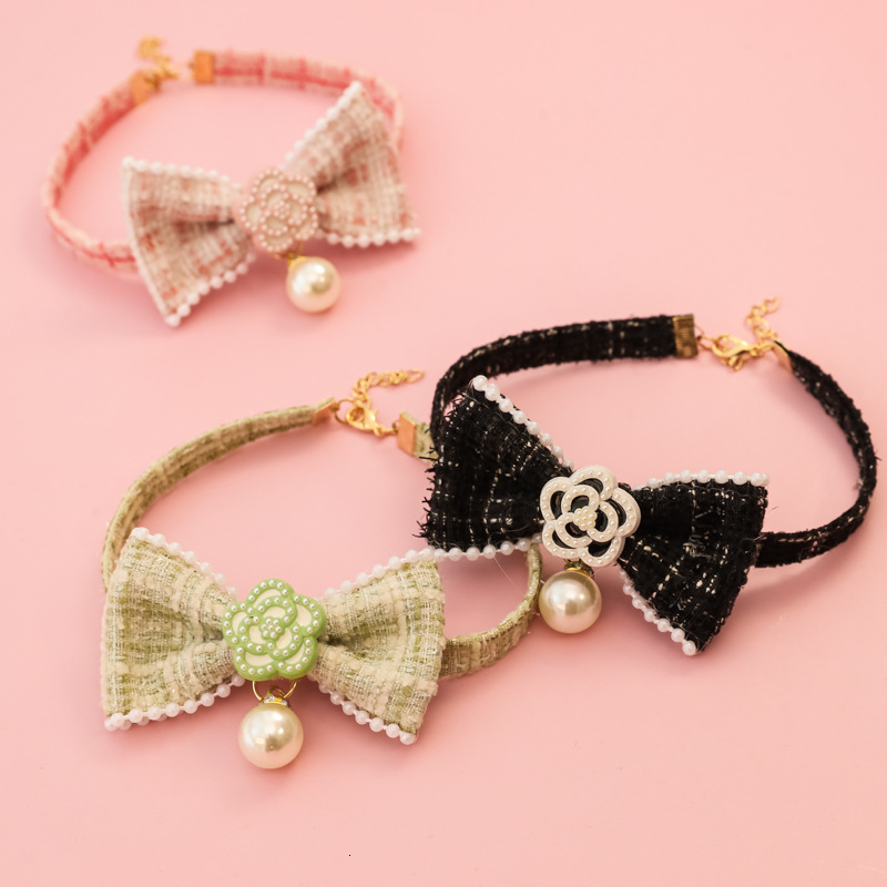 Pet Collar Pearl Camellia Bow Rose Flower Decor Princess Style Luxury Elegant For Kittens And Small Dogs