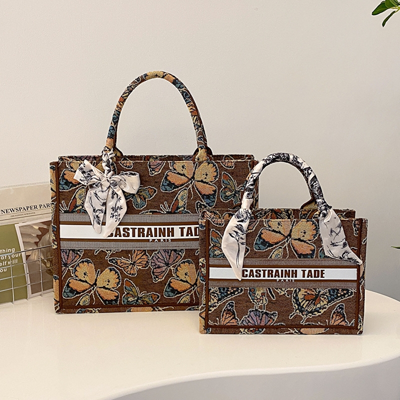 New traditional Chinese style minimalist and fashionable large-capacity crossbody bag with butterfly silk scarf, commuter crossbody bag, Free shipping