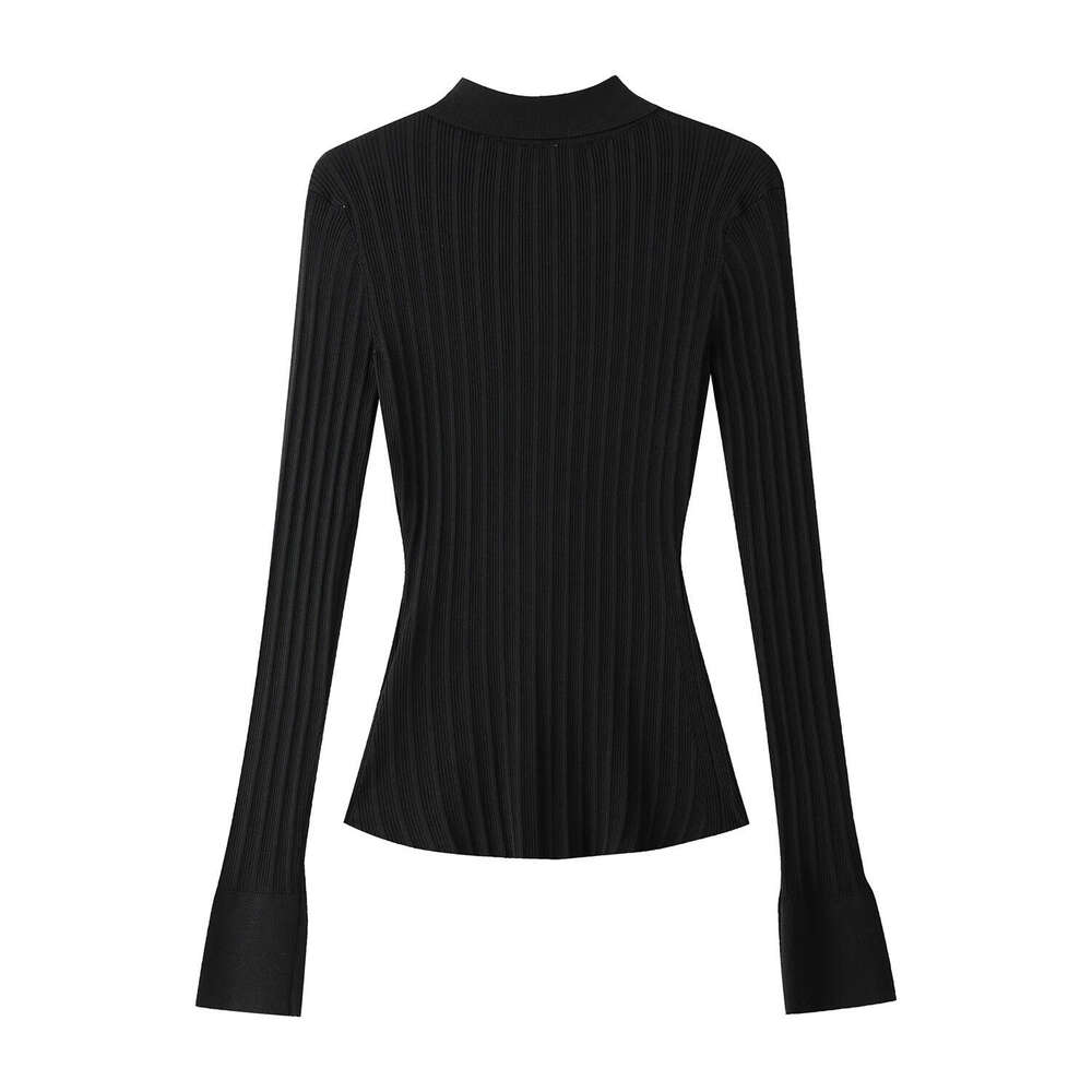 Designer Black Elegant k30 Women's Polo Top 2026 Autumn New Collection Inner Base Knitted Long Sleeve Sweater