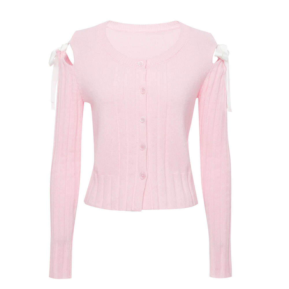 2026 autumn and winter new k30 designer red romantic bow knitted cardigan with diamond decoration for women loose fit