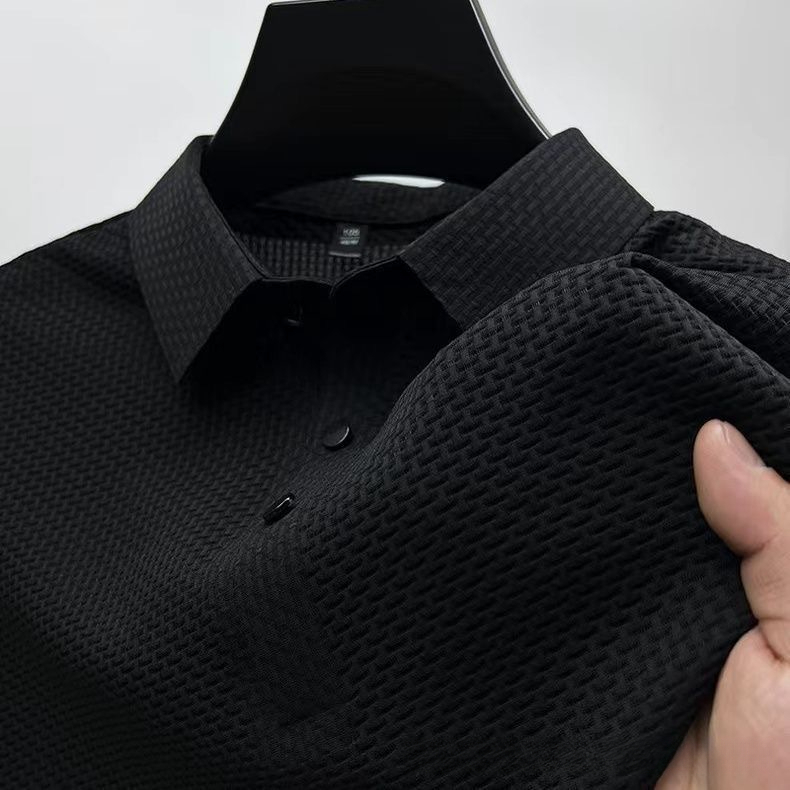 2026 Designer Luxury Summer Ice Silk Quick-dry Polo Shirt For Men, Jacquard Turn-down Collar Short Sleeve T-shirt, High-end Casual Men's Draped T