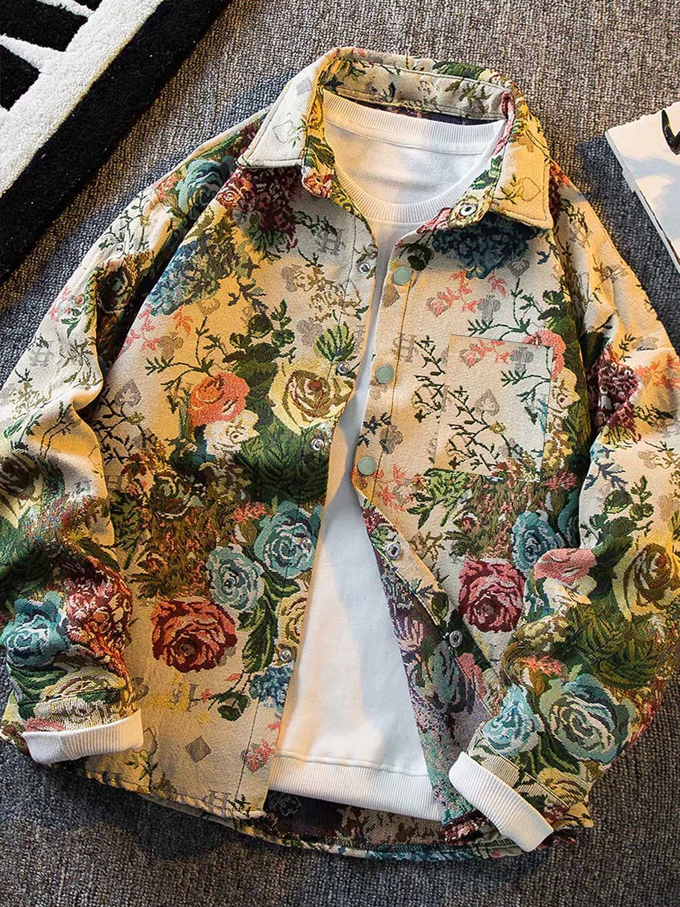 Retro rose high-end jacket mens spring and autumn light luxury trendy brand ins ruffian handsome lapel jacket C260325