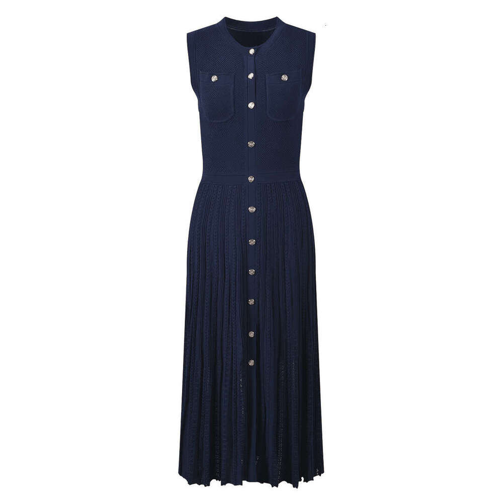 2026 Summer New Designer Elegant Business Casual Single breasted Knitted Sleeveless k30 Women's Long Skirt