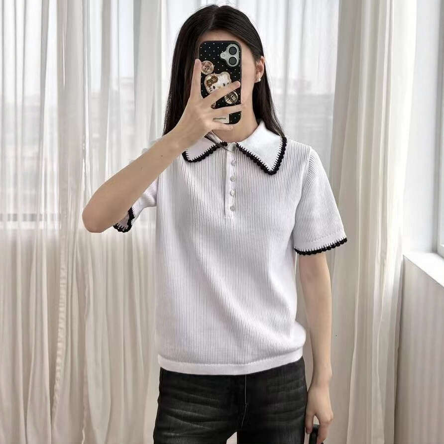 k30 2026 Spring New Designer Minimalist Collar Lace Edge Women's Hooded Short Sleeve Knitted Sweater