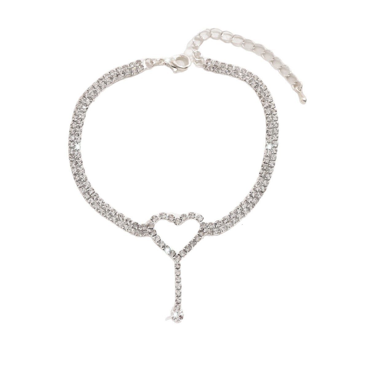 Ankle Bracelet Beach Barefoot Jewelry Hot Sale Luxury High-End Ultra Full Diamond Heart Double-Layer Foot Jewelry Fashion Shiny Rhinestone Anklet