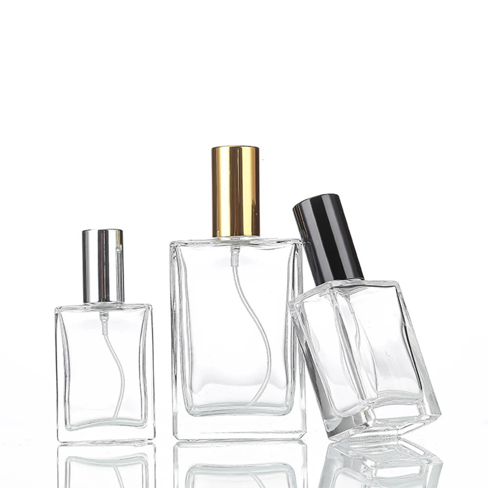 5PCS 10PCS 15ml 30ml 50ml Clear Mini Sample Refillable Perfume Spray Glass Atomizer Bottle With Black Golden Silver Lid 260318