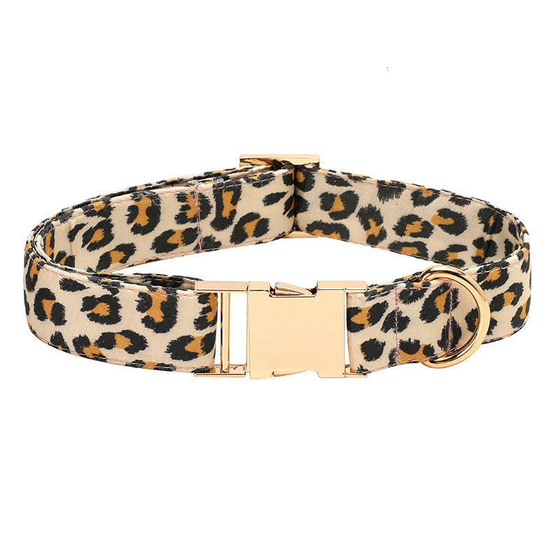 Leopard Print Dog Collar Leash Set Non Restrictive Adjustable Retractable For Pet Walking