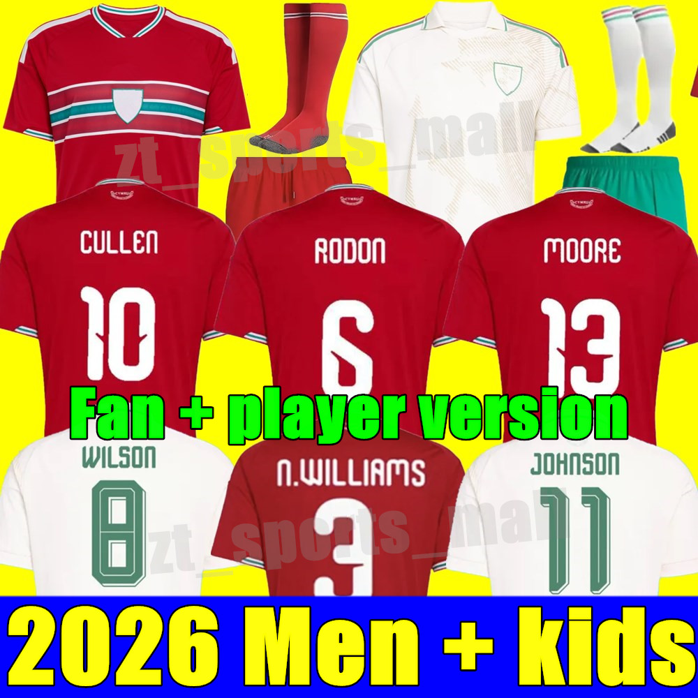 2026 World Cup Wales Soccer Jersey JAMES BELA Men home away goalkeeper Fans Player Welsh Football Shirt JOHNSON N.WILLIAMS RODON T.ROBERTS CABANGO WILSON Kids kit