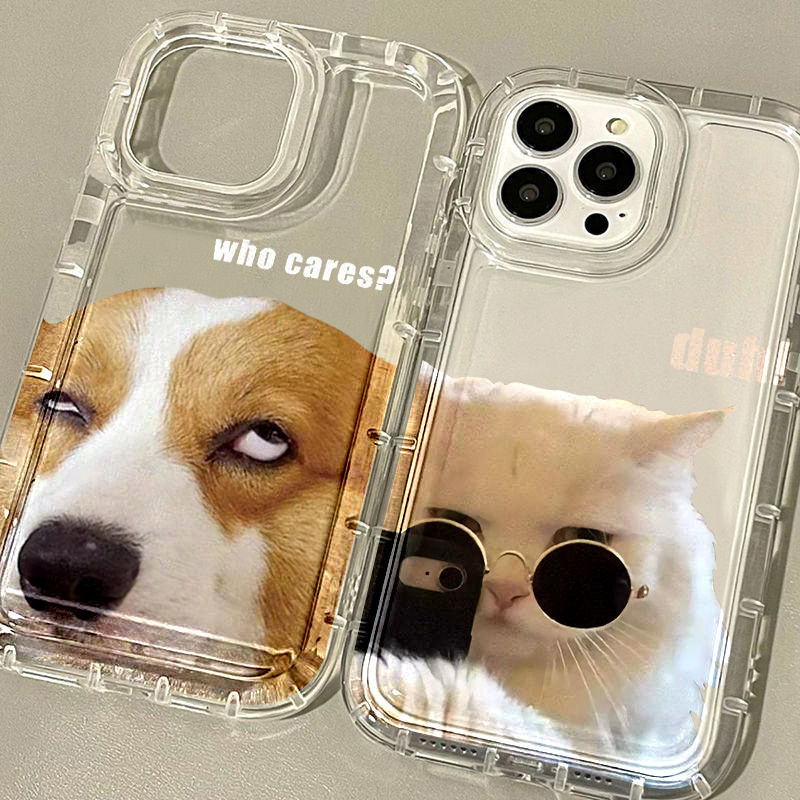 Cute Dog Airbag Painted Phone Case for iPhone 11-17 Transparent Anti-Fall Soft Cover
