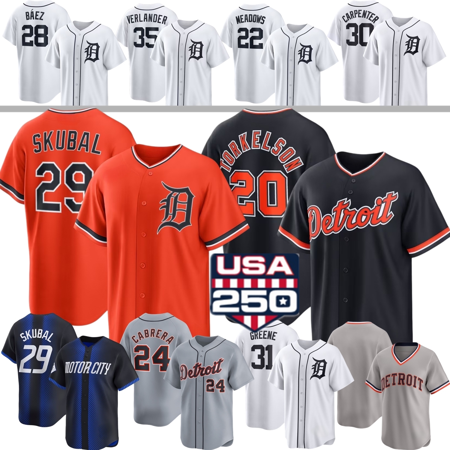 2026 DetroitS Jersey Tigers #29 Tarik Skubal Riley Greene Spencer Torkelson Max Clark Jackson Jobe Valdez Kevin McGonigle Verlander Keith Flaherty Meadows Cabrera