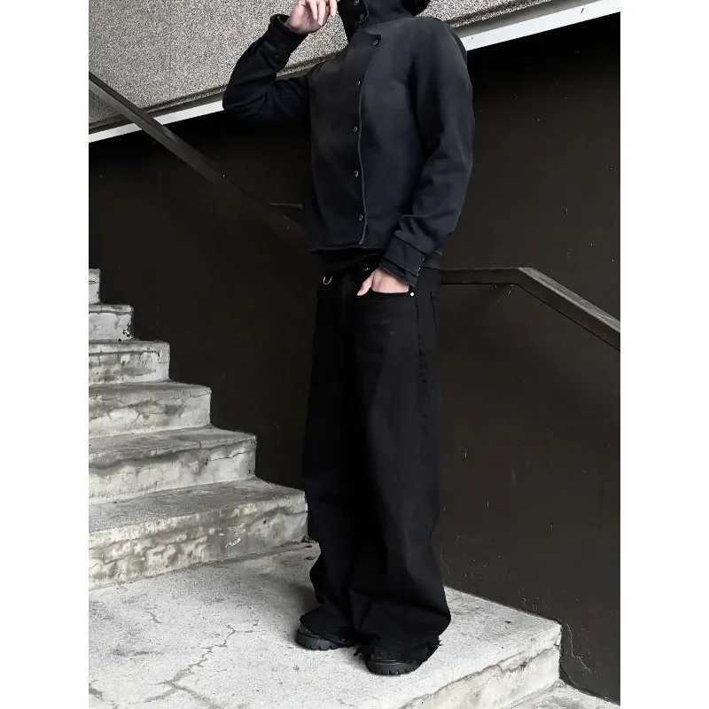 Mens Jacket Harajuku Y2K Fencing Vintage Wash Gradient Irregular Button Unisex Gothic Streetwear Canvas Cotton Casual Fashion C260325