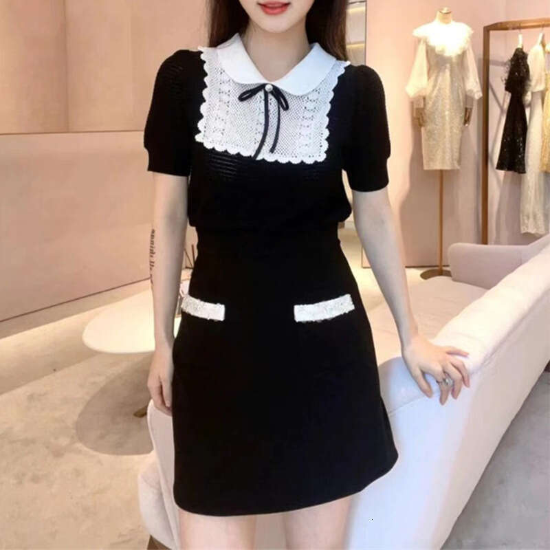 k30 2026 summer new designer doll collar lace hollow out loose and elegant short sleeved knitted top