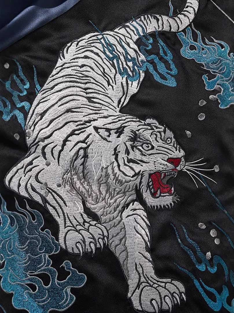 Tiger Embroidery Baseball Jacket Men Satin Sukajan Male Fashion Coat Luxury Spring Long Sleeve Clothing D021 C260325