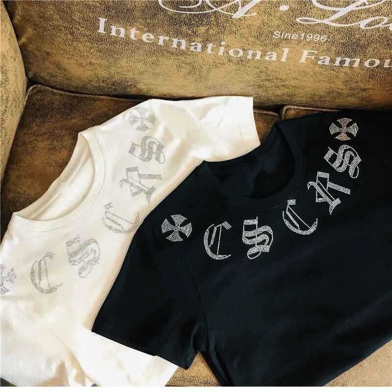 2026 Designer Luxury Summer European High-end Rhinestone Short-sleeve T-shirt For Men, Trendy Casual Pure Cotton Half-sleeve Top