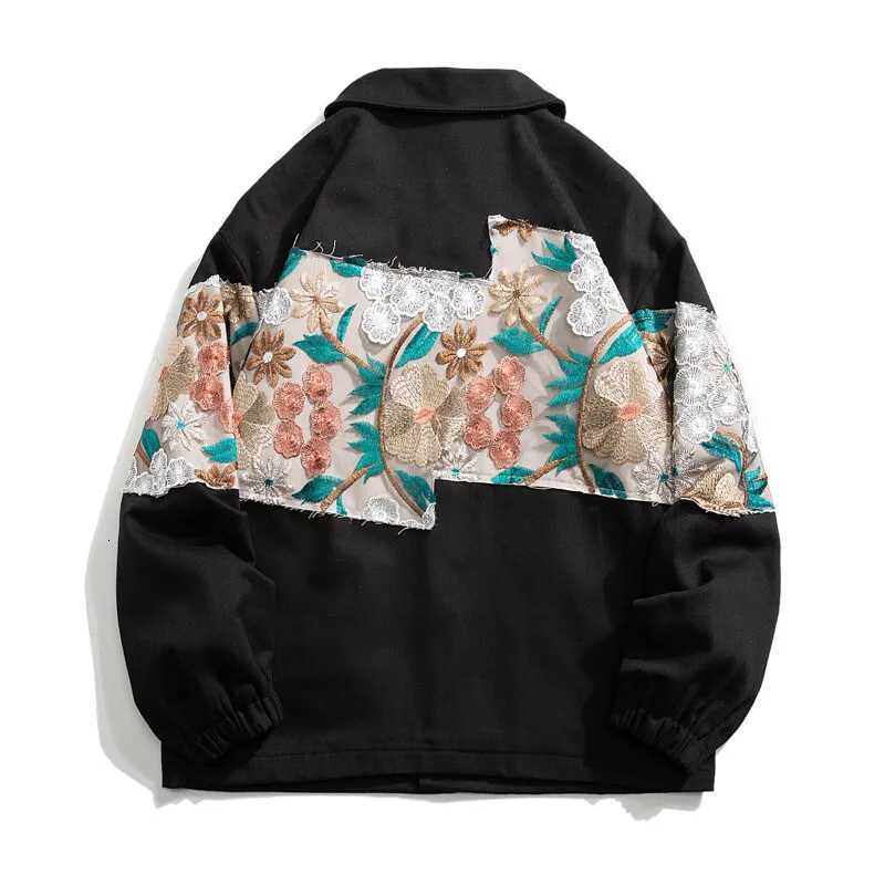 2025 Men Vintage Floral Embroidery Jacket Men Woman Patchwork Jacket Male Outwear Loose Coat Men Original Fashion Bomber Jackets C260325