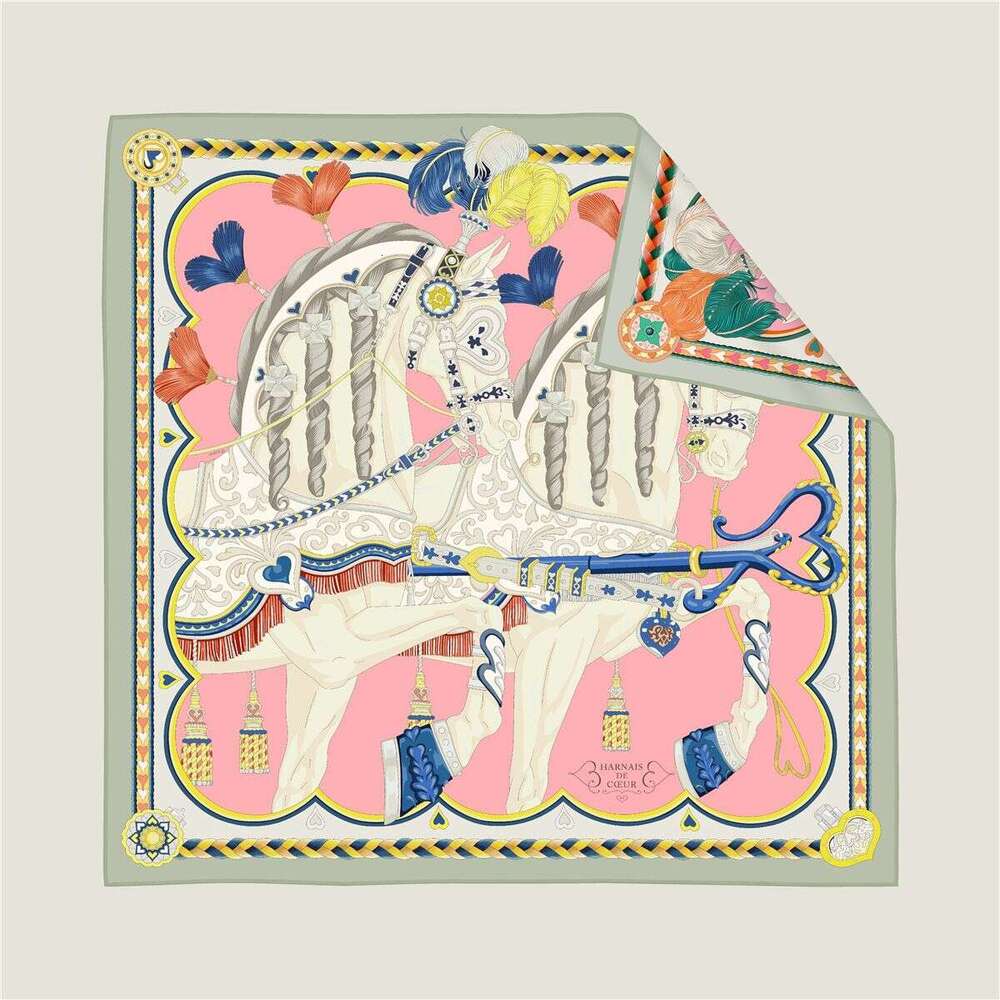 Vintage Fashion Versatile Horse-Print Scarf, High-End Double-Sided 90Cm Faux Silk Square Scarf