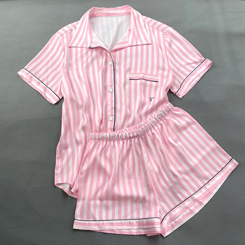 Pajamas Set Summer Ice Silk Women Sweet Princess Style Cool Short Sleeve Home Wear