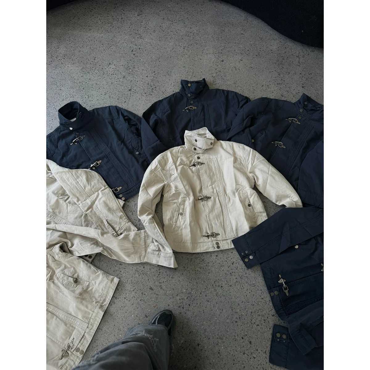 American Vintage 90s Harajuku button Streetwear Hooded Sweatshirt Casual Aesthetic Grunge Jacket Y2k Stand Neck Outfit Outerwear C260325