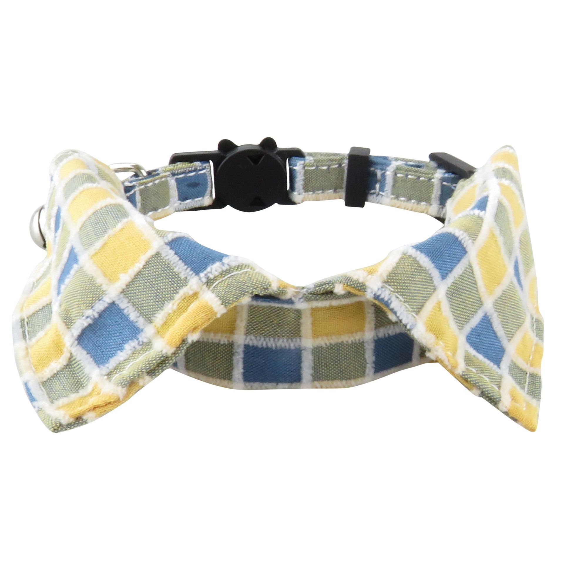 Pet Harness British Style Plaid Collar Cute Bow Tie Design Plastic Buckle Safe Comfortable For Cats And Small Dogs