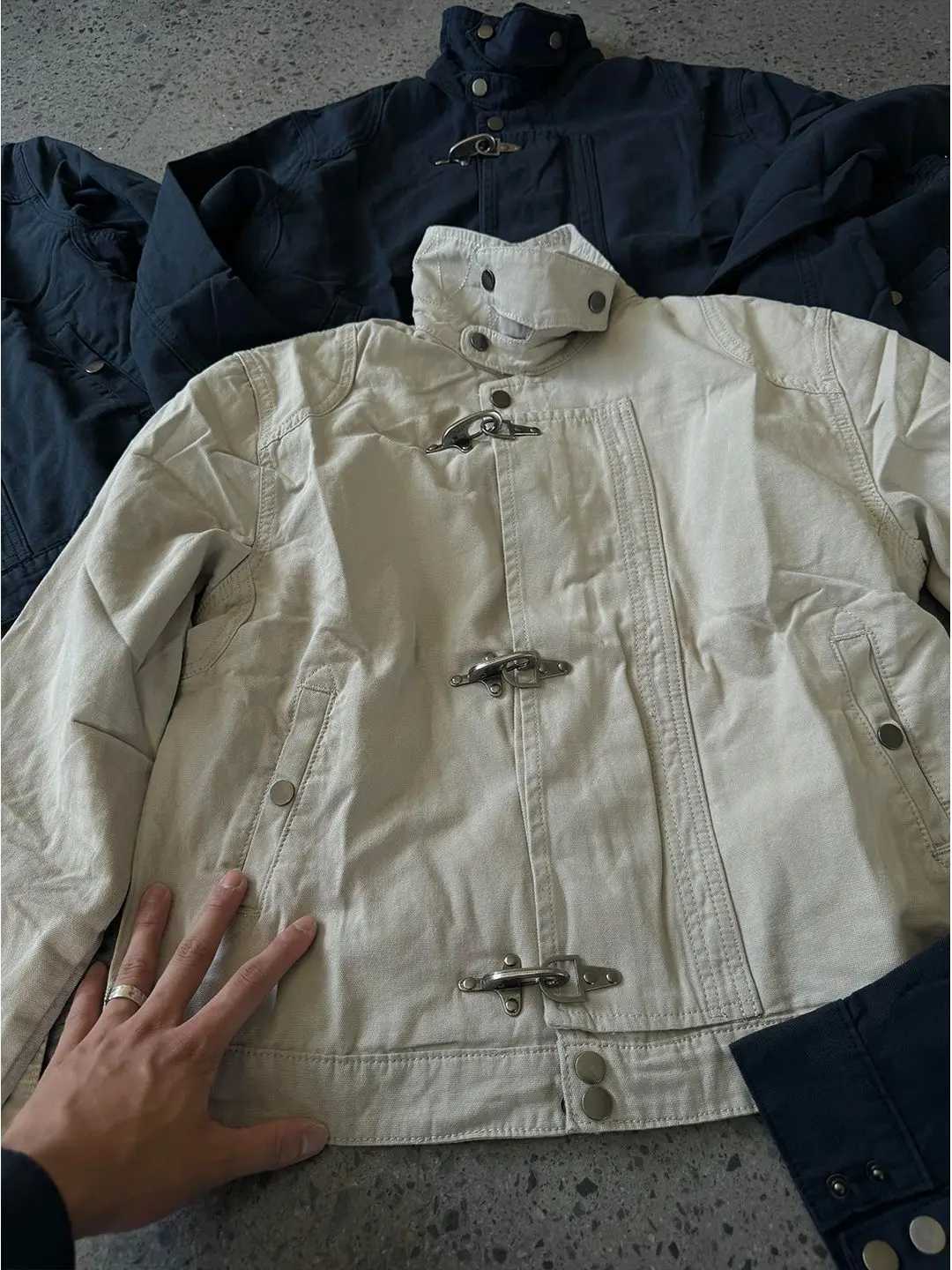 American Vintage 90s Harajuku button Streetwear Hooded Sweatshirt Casual Aesthetic Grunge Jacket Y2k Stand Neck Outfit Outerwear C260325