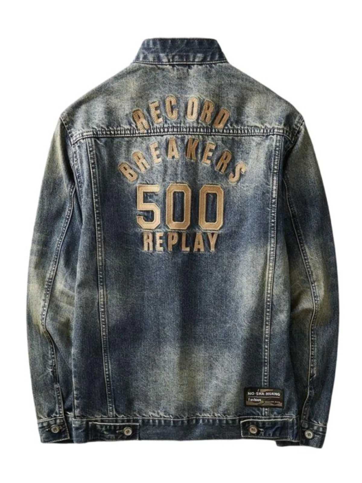 American Style Trendy Brand Mens Zipper Collar Denim Jacket Spring Autumn Slim Fit Embroidered Top Retro Casual Zipper Jacket C260325