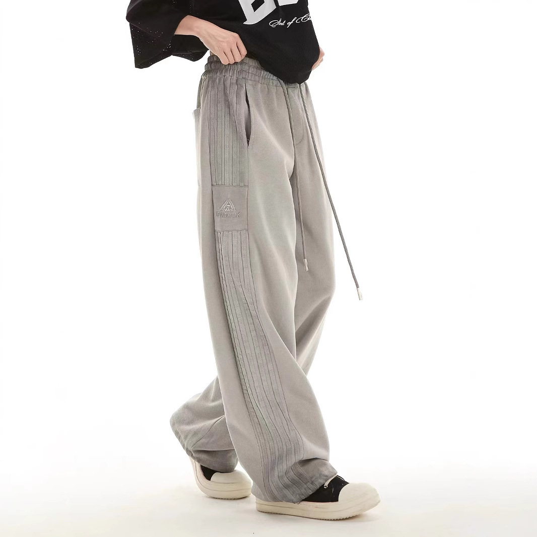 Original Hemming European and American New Style Plus Size Striped for Women Autumn Loose Straight Casual Pants Sweatpants