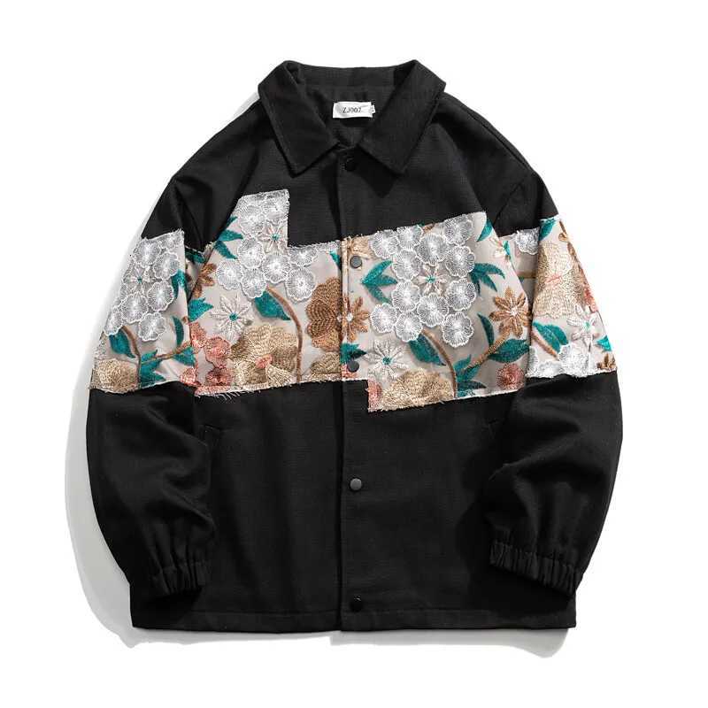 2025 Men Vintage Floral Embroidery Jacket Men Woman Patchwork Jacket Male Outwear Loose Coat Men Original Fashion Bomber Jackets C260325