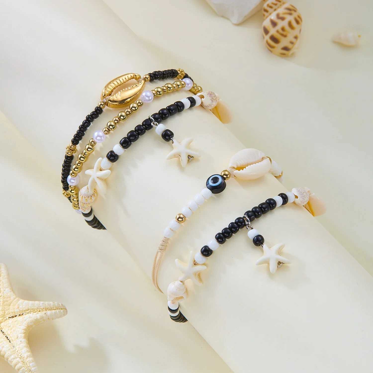 Multilayer Starfish Imitation Pearl Anklet for Women Conch Turtle Polymer Clay Beads on the Leg Lucky Evil Eye Anklets H260325 - view 5