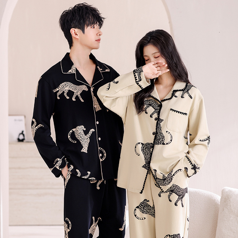 Homewear Pajamas Double Sided Pure Cotton Long Sleeve Long Pants Cardigan Cartoon Design Thickened Warm Outdoor Wearable All Cotton Couple